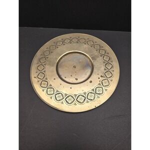 Silver Tone Decorative Metal Tray Round Engraved Vintage Patina